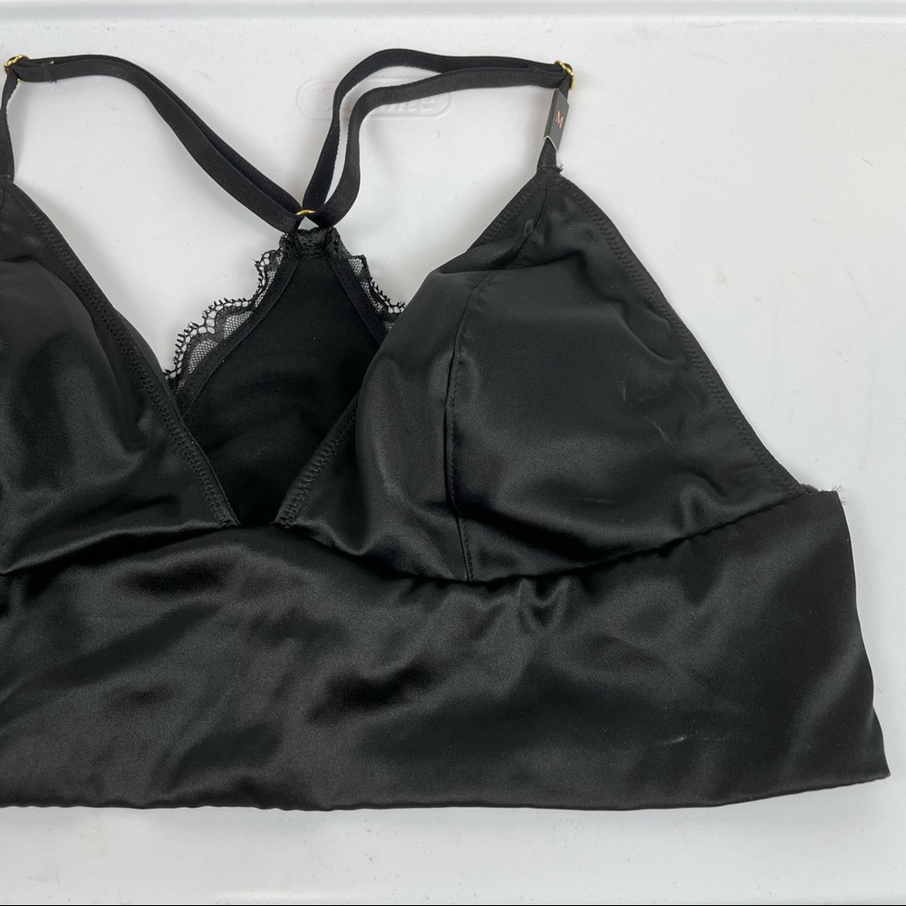 NWT Victoria’s Secret Black Satin Wide Band Racerback Bralette Padded - Picture 7 of 11